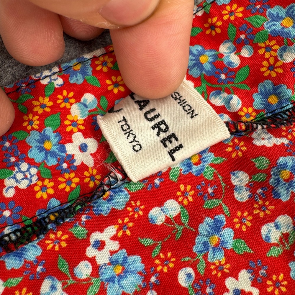 Vintage Laurel Tokyo Red Floral Ditsy Wrap Skirt A-Line Midi Cottagecore 30in - Picture 4 of 5